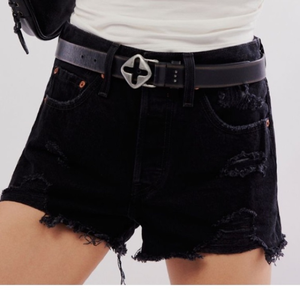 Levi's 501 High Rise Destroyed Denim Jean Shorts 26 Stowaway Black